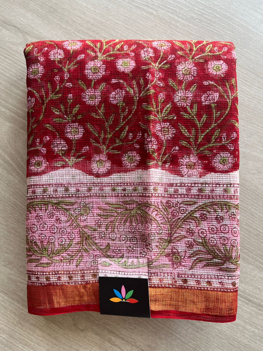 Handblock Printed Kota Doria Saree - 29123