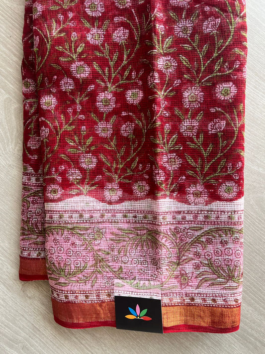 Handblock Printed Kota Doria Saree - 29123