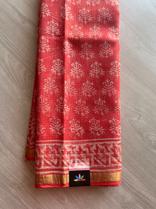 Handblock Printed Kota Doria Saree - 29126