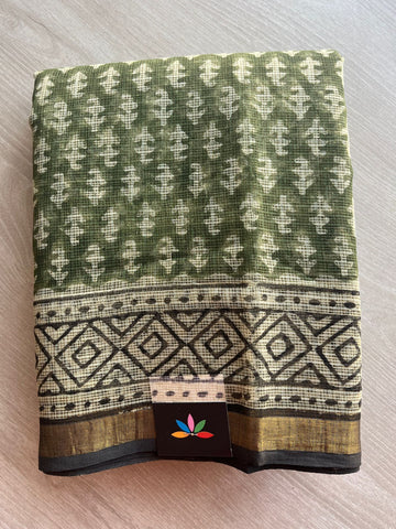 Handblock Printed Kota Doria Saree - 29127