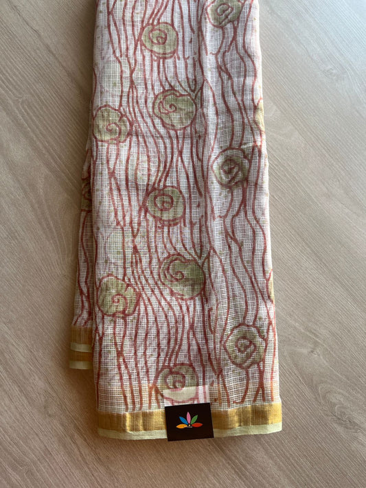 Handblock Printed Kota Doria Saree - 29128