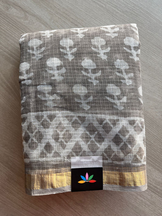 Handblock Printed Kota Doria Saree - 29129