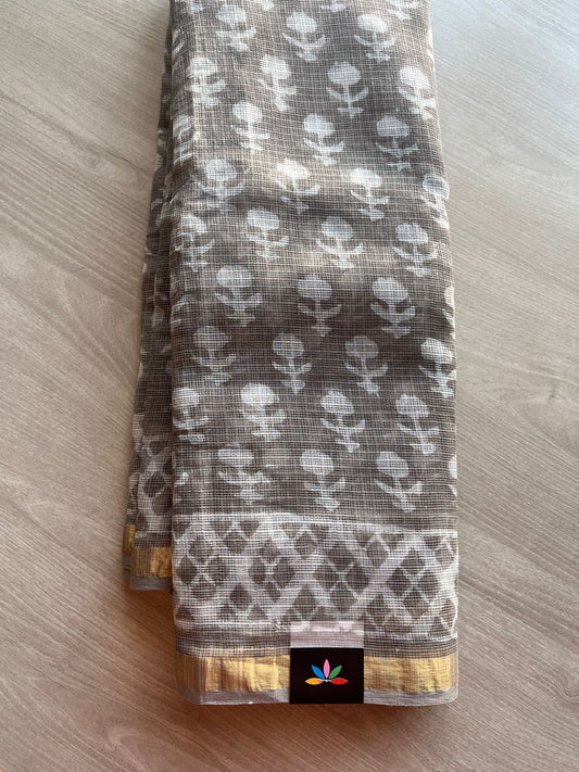 Handblock Printed Kota Doria Saree - 29129