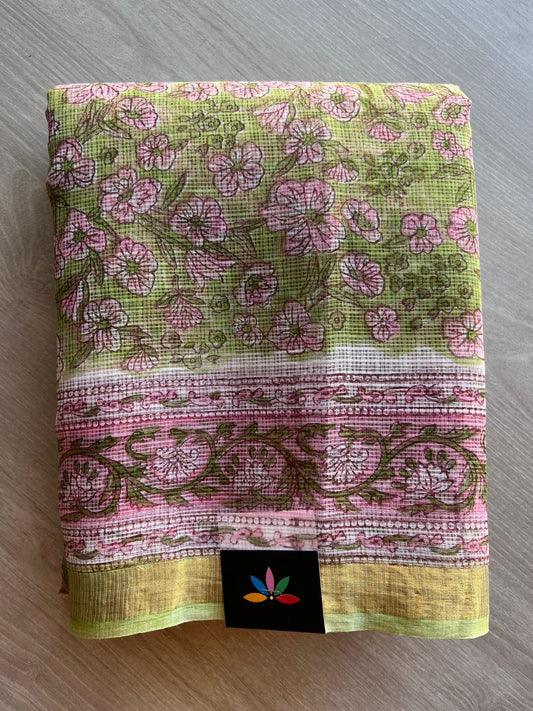 Handblock Printed Kota Doria Saree - 29131