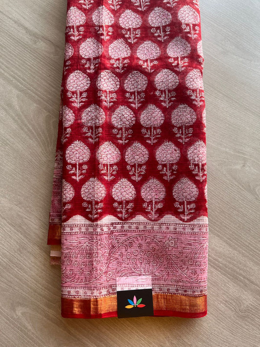 Handblock Printed Kota Doria Saree - 29133