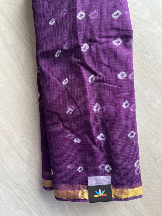 Purple Handblock Printed Kota Doria Saree - 31320