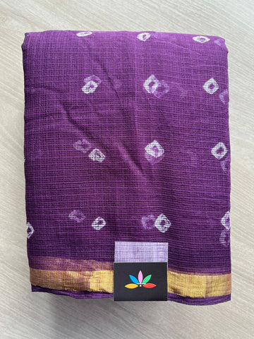Purple Handblock Printed Kota Doria Saree - 31320