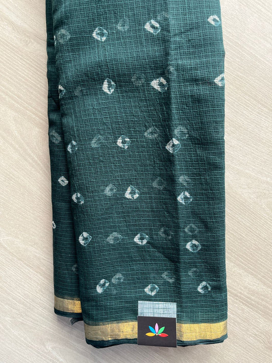 Dark Emerald Green Handblock Printed Kota Doria Saree - 31322