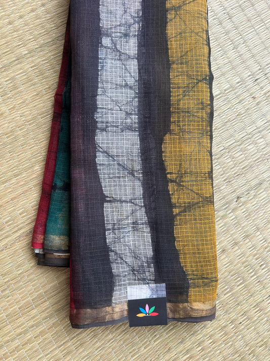 Multi Color Handblock Printed Kota Doria Saree - 32607