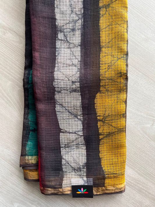 Multi Color Handblock Printed Kota Doria Saree - 32607