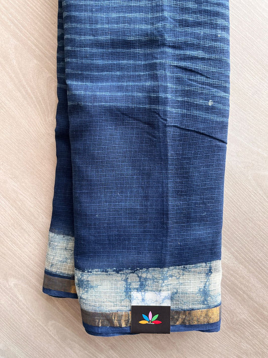Blue Zodiac Handblock Printed Kota Doria Saree - 32610