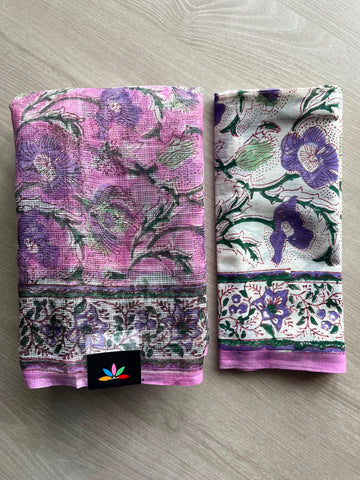 Handblock Printed Kota Doria Saree - 33690-33691