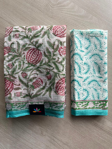 Handblock Printed Kota Doria Saree - 33692-33693