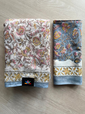 Handblock Printed Kota Doria Saree - 33694-33695