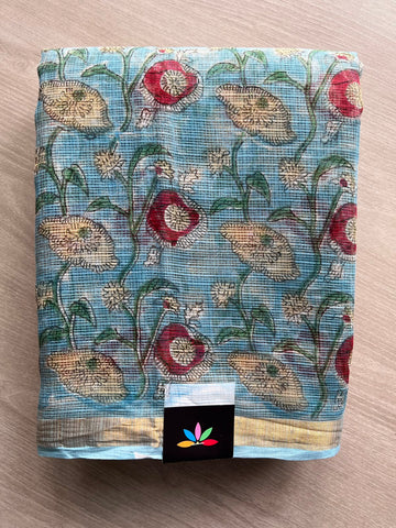 Handblock Printed Kota Doria Saree - 33702-33703