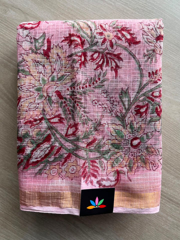 Handblock Printed Kota Doria Saree - 33704-33705