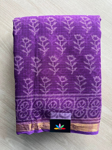 Handblock Printed Kota Doria Saree - 33710-33711