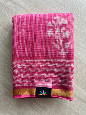 Handblock Printed Kota Doria Saree - 35170-35171