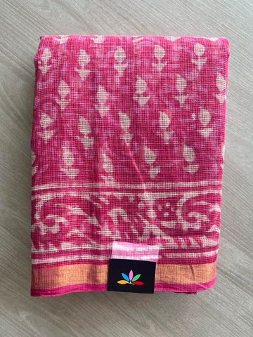 Pink Shade Hand block Printed Kota Doria Saree - 35176