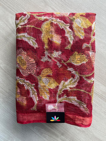 Hand block Printed Kota Doria Saree - 35898