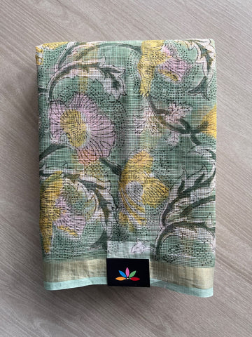 Hand block Printed Kota Doria Saree - 35901