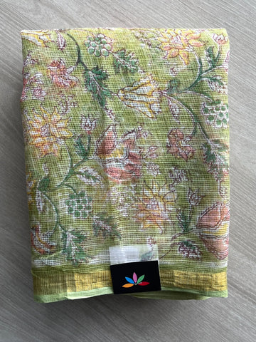 Hand block Printed Kota Doria Saree - 35903