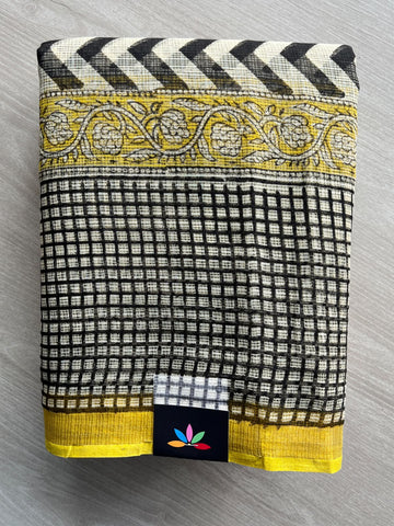 Hand block Printed Kota Doria Saree - 35913-35914