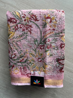 Aesthetic Pink Hand block Printed Kota Doria Saree - 35915-35916