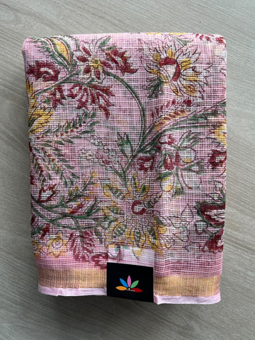 Hand block Printed Kota Doria Saree - 35915-35916
