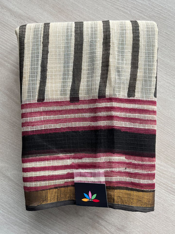 Hand block Printed Kota Doria Saree - 35917-35918