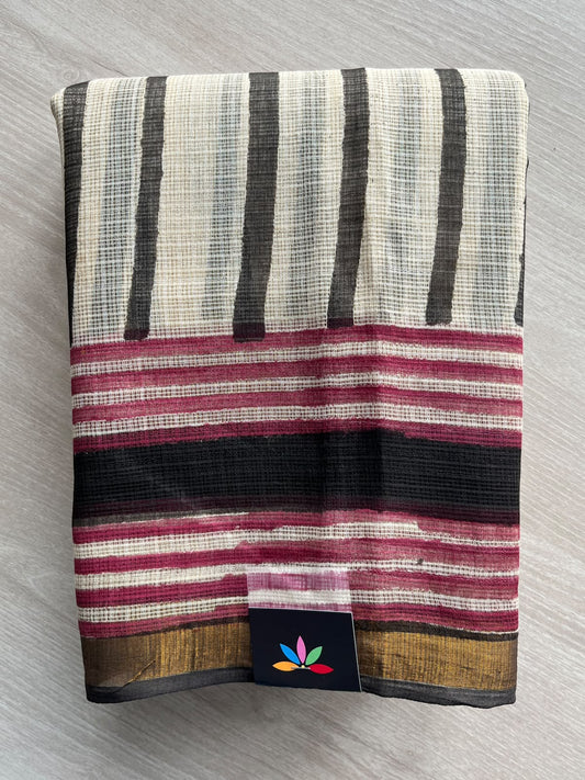 Hand block Printed Kota Doria Saree - 35917-35918