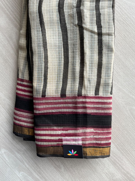 Hand block Printed Kota Doria Saree - 35917-35918