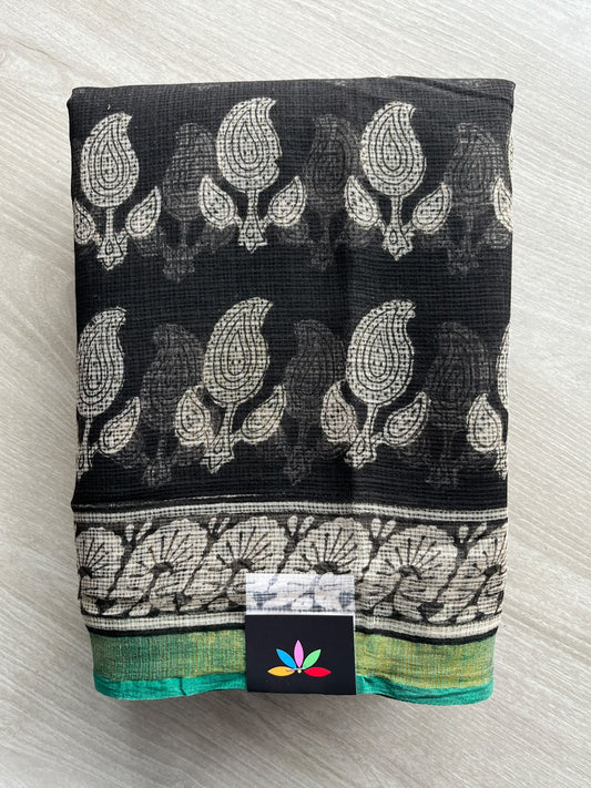 Hand block Printed Kota Doria Saree - 35919-35920