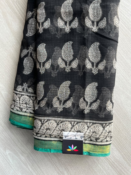 Hand block Printed Kota Doria Saree - 35919-35920