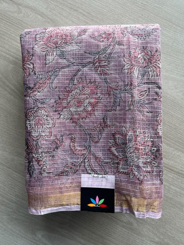 Hand block Printed Kota Doria Saree - 35921-35922
