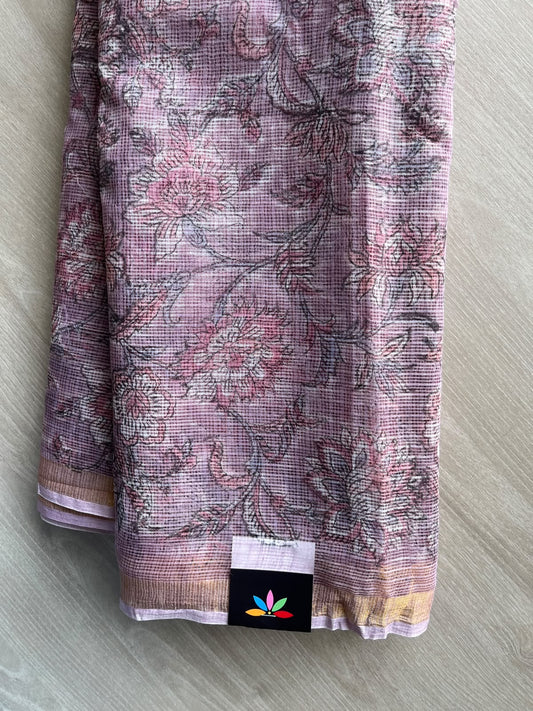 Hand block Printed Kota Doria Saree - 35921-35922