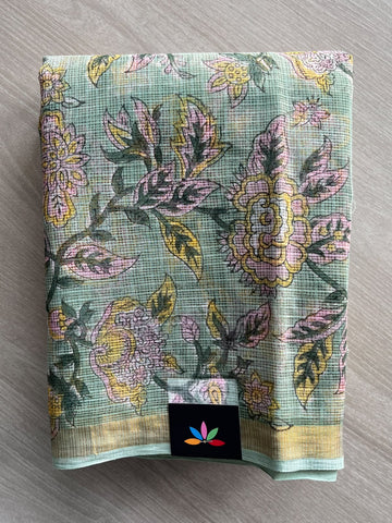 Hand block Printed Kota Doria Saree - 35923-35924