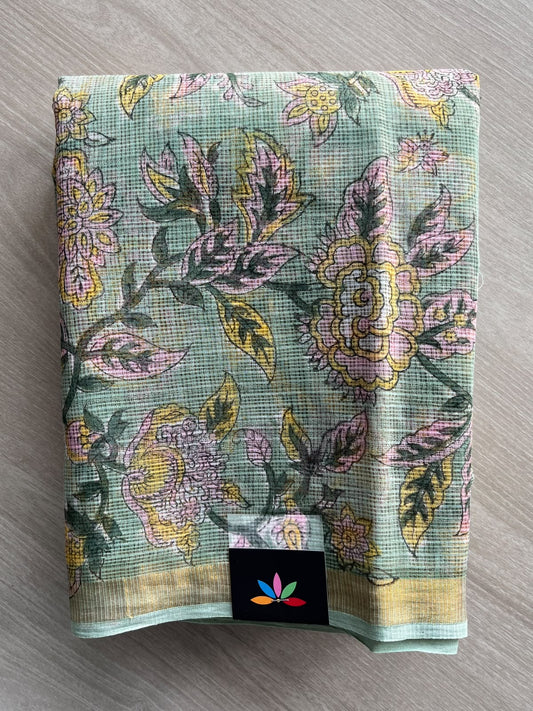Hand block Printed Kota Doria Saree - 35923-35924