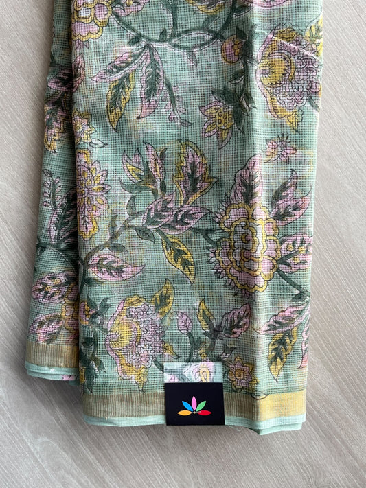 Hand block Printed Kota Doria Saree - 35923-35924