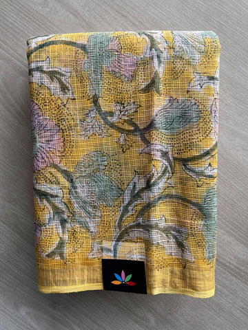 Hand block Printed Kota Doria Saree - 35925-35926