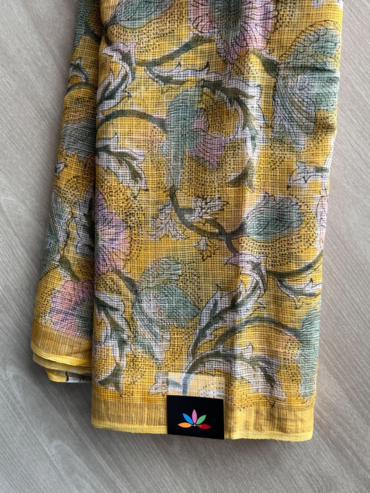 Hand block Printed Kota Doria Saree - 35925-35926