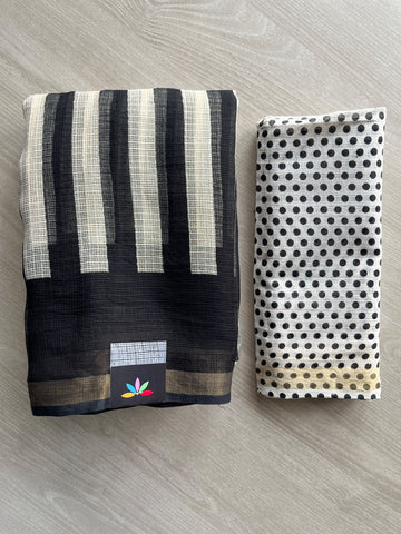 Hand block Printed Kota Doria Saree - 35927-35928