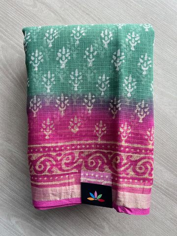 Hand block Printed Kota Doria Saree - 35929-35930