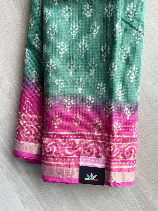 Hand block Printed Kota Doria Saree - 35929-35930