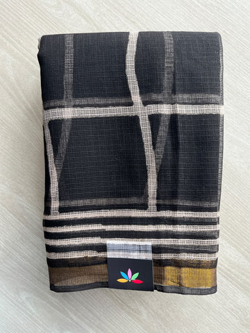 Hand block Printed Kota Doria Saree - 35931-35932