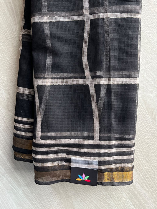 Hand block Printed Kota Doria Saree - 35931-35932