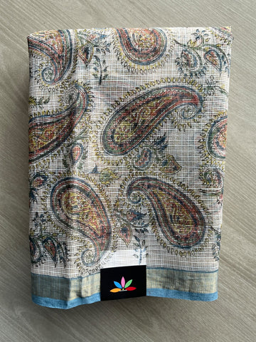 Hand block Printed Kota Doria Saree - 35933-35934