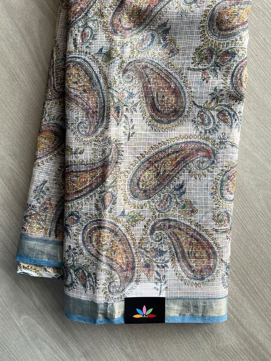 Hand block Printed Kota Doria Saree - 35933-35934