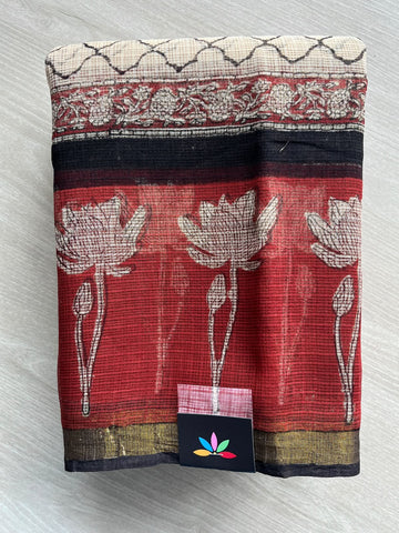 Hand block Printed Kota Doria Saree - 35935-35936