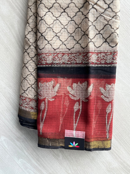 Hand block Printed Kota Doria Saree - 35935-35936